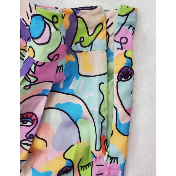 Lightweight Abstract Pleated High-waist Wide Leg Palazzo Pants O.VIANCA Size S - Picture 10 of 12